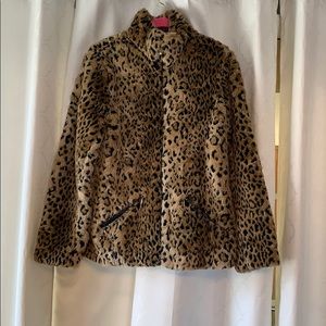 Leopard print faux fur coat